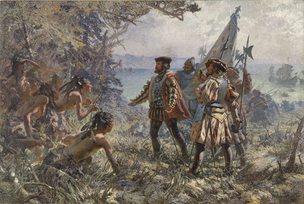 Jacques Cartier rencontre les Indiens à Stadaconé, 1535