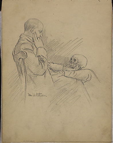 « Méditation » (portrait d'Édouard Gariépy tenant un crâne)